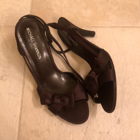 Michael Shannon Shoes - Michael Shannon Brown Bow Open Toe Heels - Size 10
